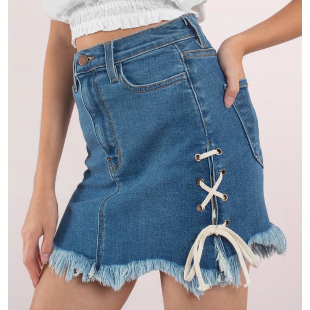Denim Skirt With Side Ties - Picture 3 of 7